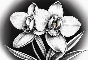 Cymbidium orchid with a rose on each side tattoo idea