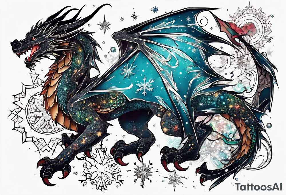 Constellation, dragon,snowflake tattoo idea