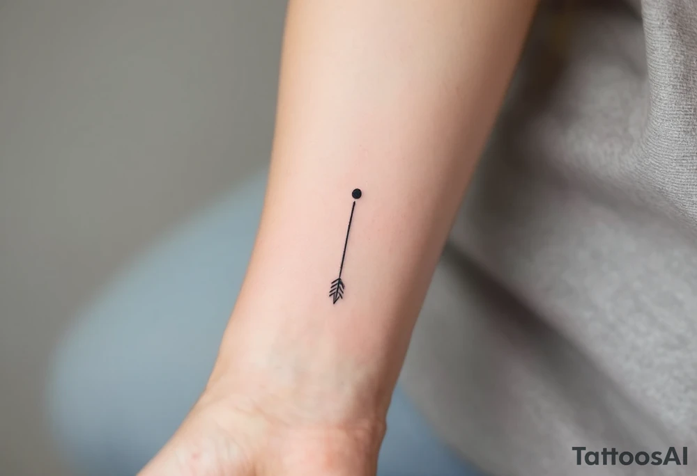A single line with a dot above it, with an flowing arrow around tattoo idea