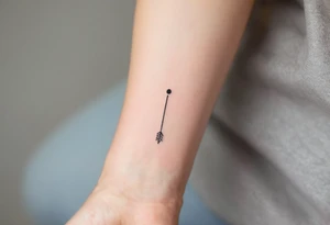 A single line with a dot above it, with an flowing arrow around tattoo idea