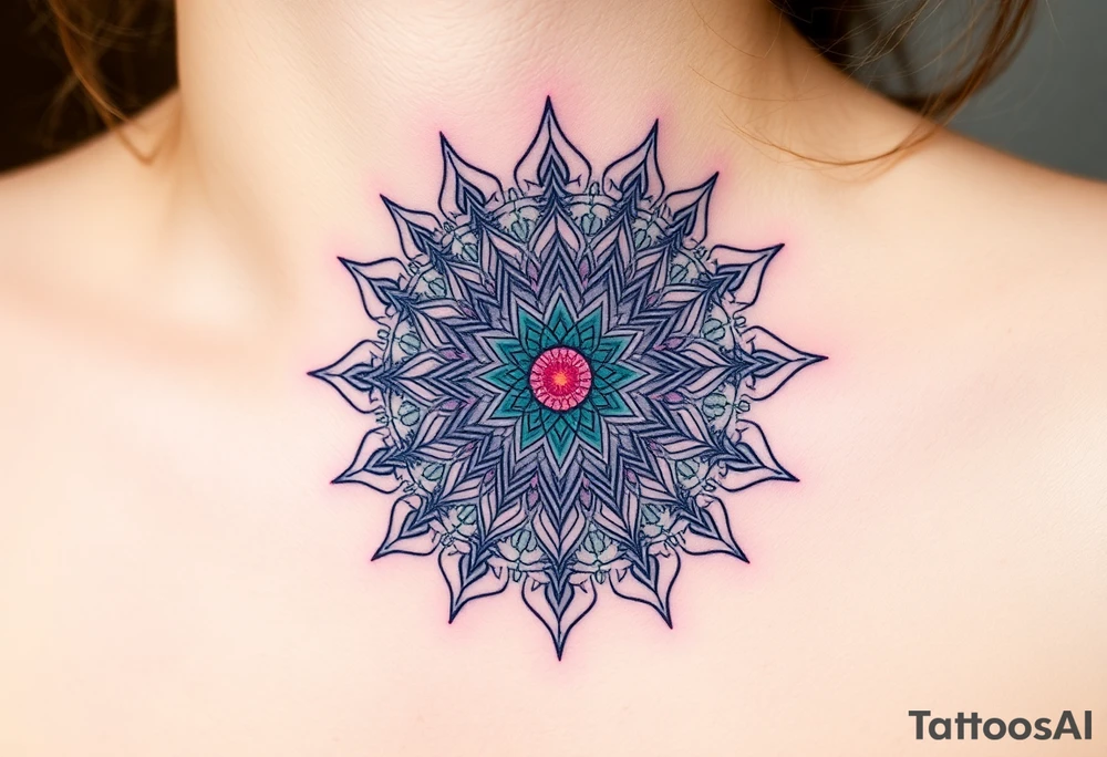 intricate mandala with sacred geometry and cosmic elements tattoo idea