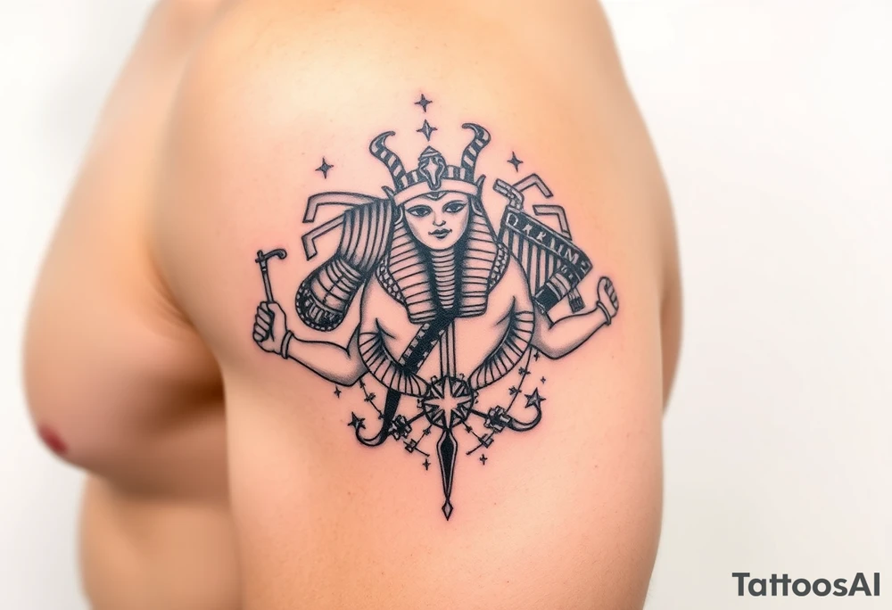 Egyptian gods with relics tattoo idea