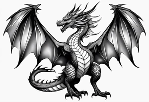 Beautiful female dragon with wings spread mushroom design in wings tattoo idea