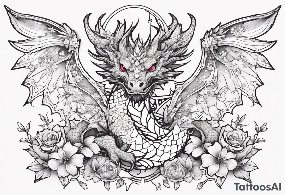 Constellation, wing , snow , cross , dragon female japan kawaii , flower tattoo idea