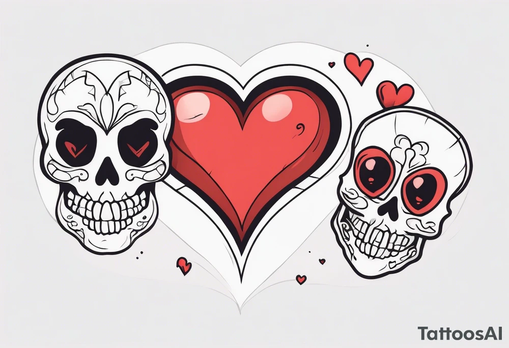 Skeleton with heart-shaped eyes tattoo idea