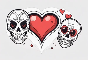 Skeleton with heart-shaped eyes tattoo idea