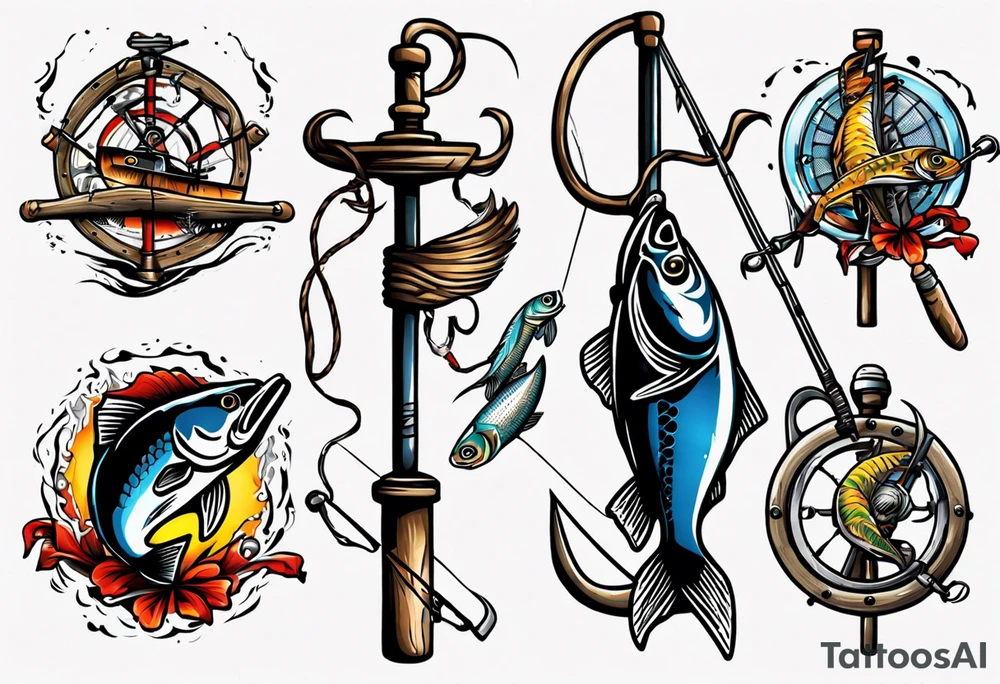 Crossed fishing poles tattoo idea