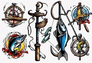 Crossed fishing poles tattoo idea