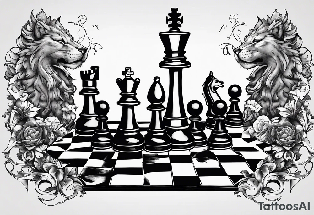 chess board breaking apart and pieces falling down but the king remains on sold ground tattoo idea