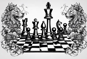 chess board breaking apart and pieces falling down but the king remains on sold ground tattoo idea