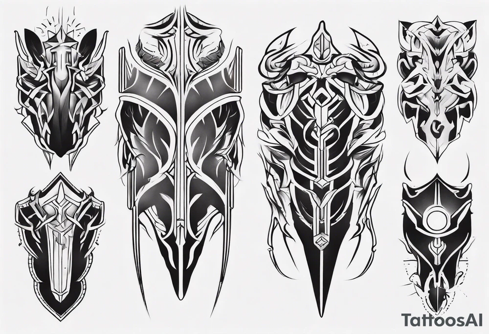 leg armor symmetrical tattoo idea