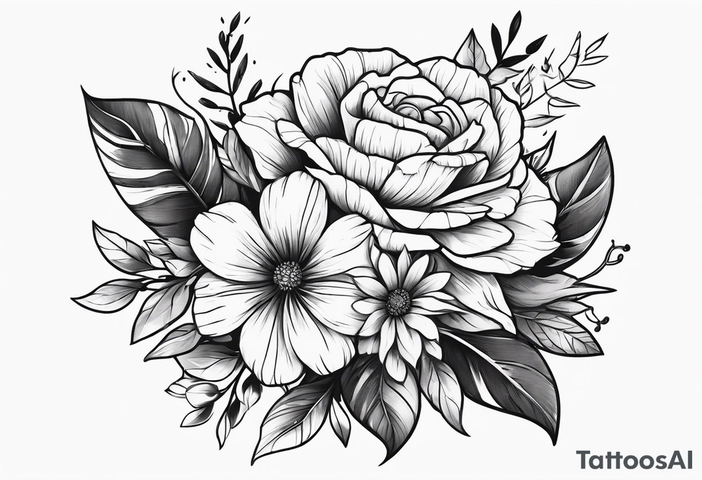 Flower bouquet on upper arm tattoo idea
