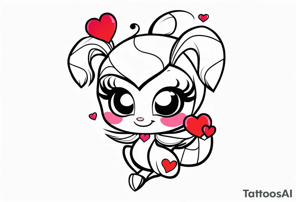 Super cute scorpion drawn Powerpuff girl style with body segments, head and claws made of hearts tattoo idea