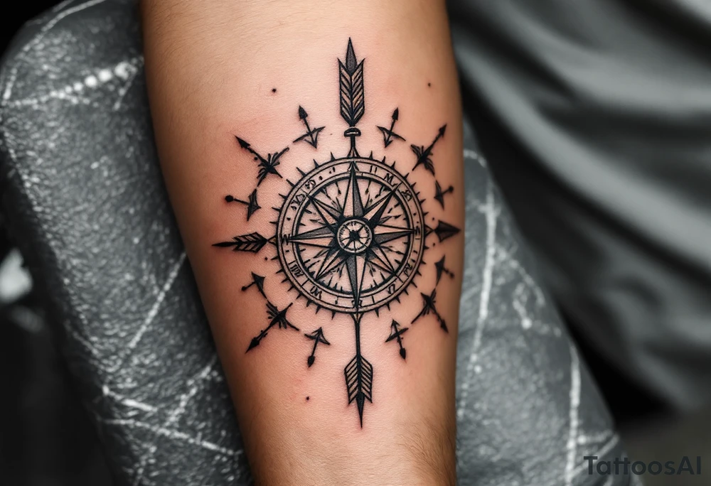 compass/clock with native american arrow tattoo idea