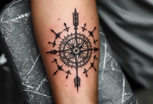 compass/clock with native american arrow tattoo idea