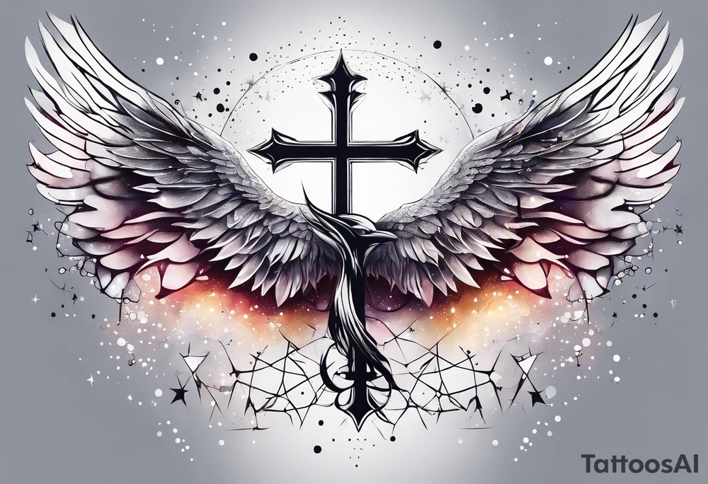 Constellation, wing , snow , cross tattoo idea