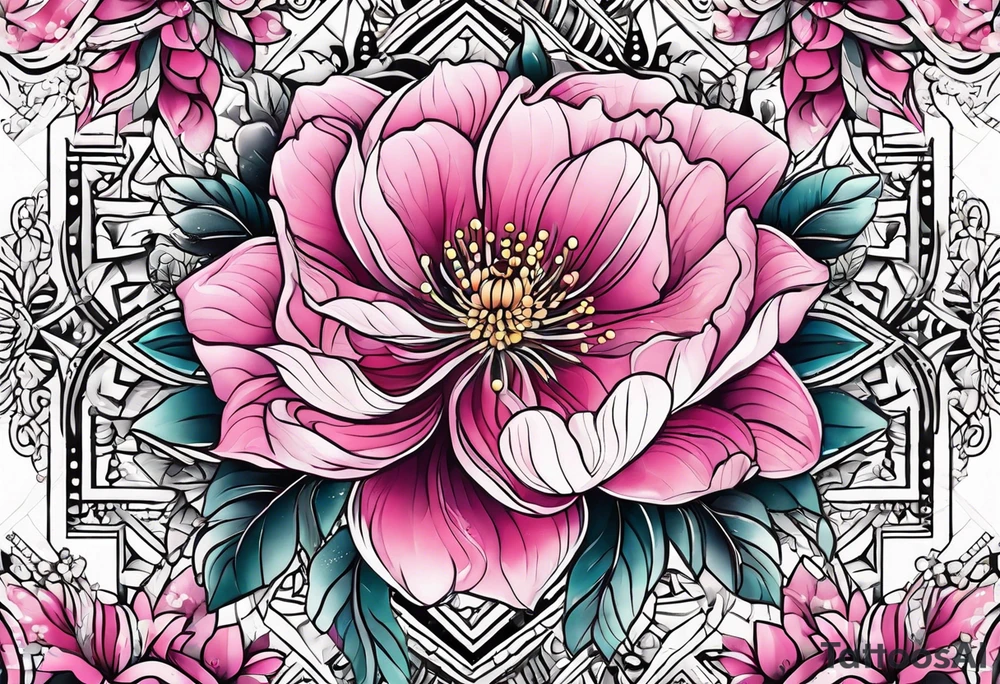 Pink flowers with decorative dott pattern tattoo idea