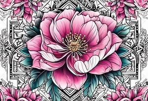 Pink flowers with decorative dott pattern tattoo idea