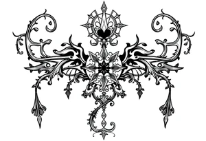 mystical dark and long ornament with witch mytolog and ancient rhyme tattoo idea