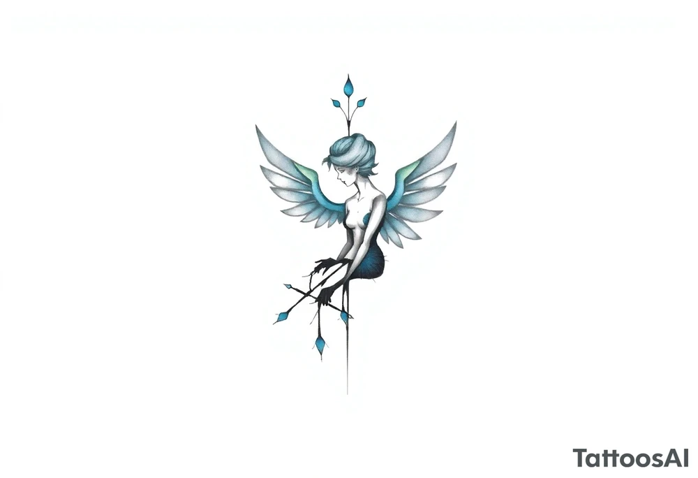 A minimalist tattoo that represents a shattered and betrayed gemini woman who fought hard throughout this year. With colors blue and black. Make it unique and rare. Without leaves and stem. tattoo idea