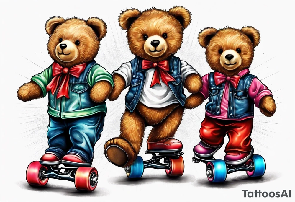 Teddy bears roller skating tattoo idea
