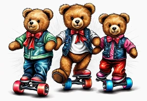 Teddy bears roller skating tattoo idea