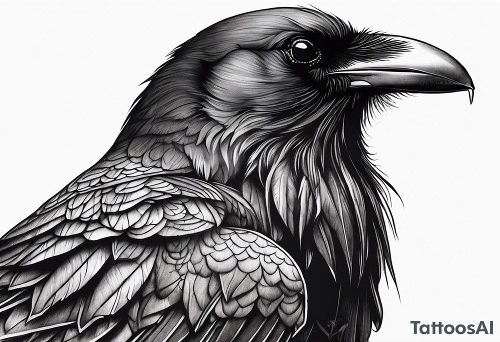 a scary black raven facing left tattoo idea