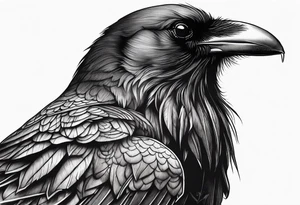 a scary black raven facing left tattoo idea