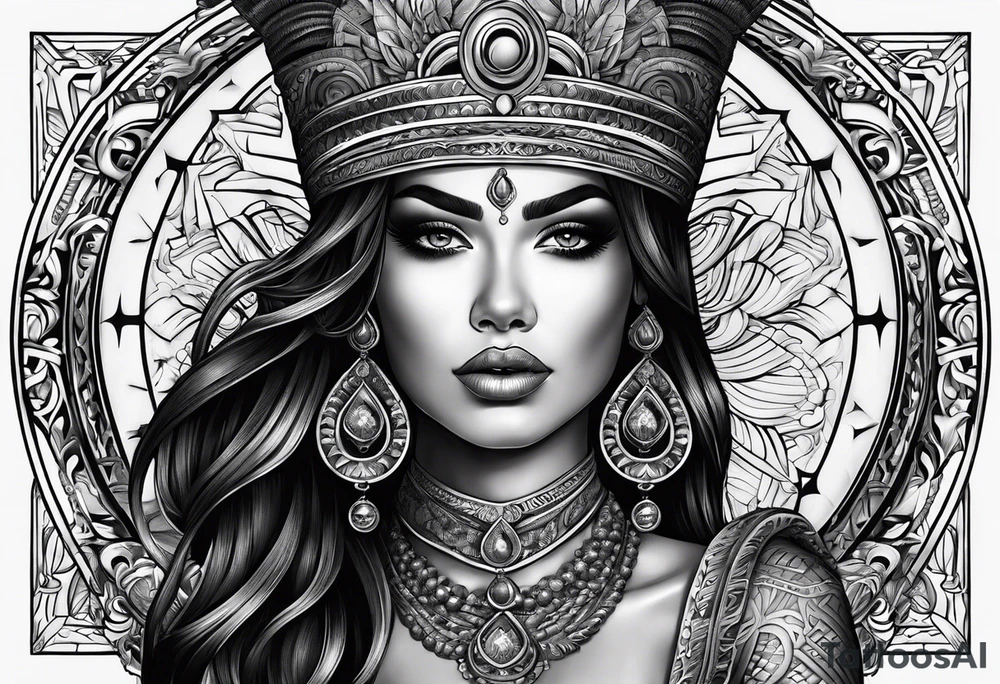 Chicano stijlVrouw met slangen in haar haar en een vrouwe justitie weegschaal in haar hand tattoo idea