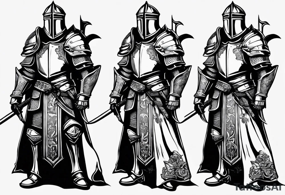 knight with heavy armor with letters RJL tattoo idea