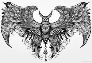 a full wing with filigree and african tribal patterns woven through for a sleeve tattoo idea