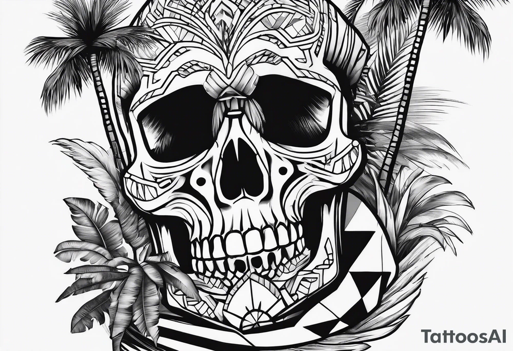 a skeleton hand and palm trees tattoo idea