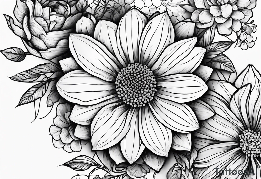 Honeycomb flowers intertwined tattoo idea