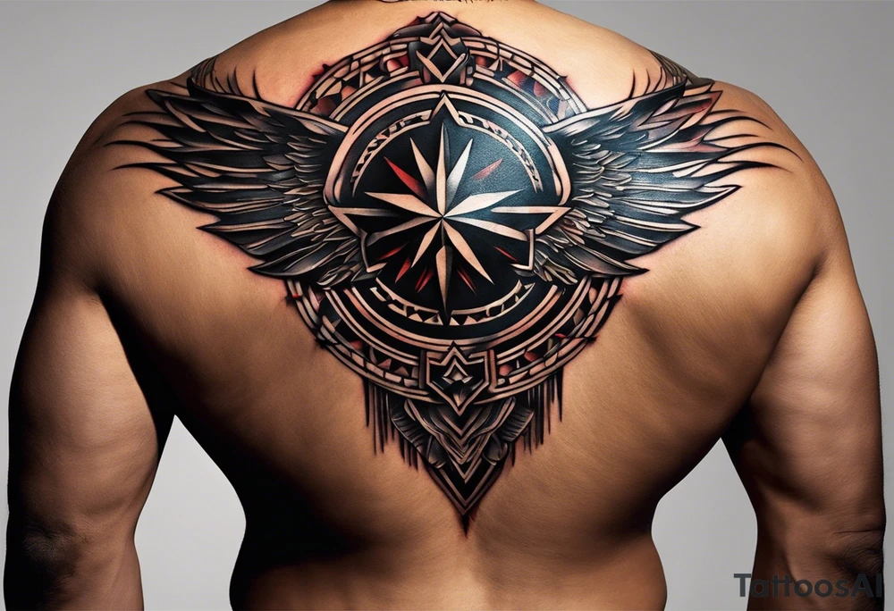 Wide tattoo that appears to be bursting out of the skin, symbolizing freedom. The tattoo should be vibrant and dynamic, with bold lines and colors that evoke a sense of liberation and empowerment. Consider incorporating elements such as broken chains, or other symbols of freedom. The tattoo should be visually striking and thought-provoking, inviting the viewer to reflect on the importance of personal freedom. tattoo idea