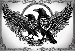 odins raven in a Norse rune style for placement on the neck with the ravens wings going up the sides of the neck. Norse knots and runes throughout tattoo idea