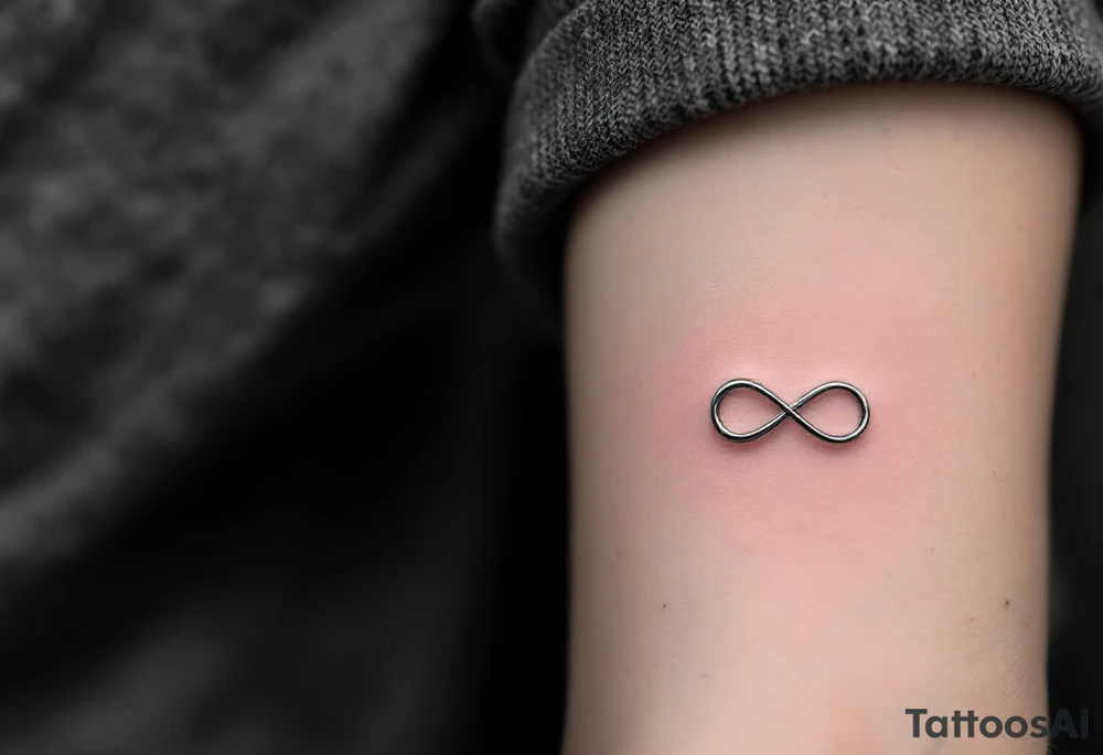 delicate silver infinity symbol, lightly shaded for a 3D metallic effect, symbolizing strength and eternity. tattoo idea
