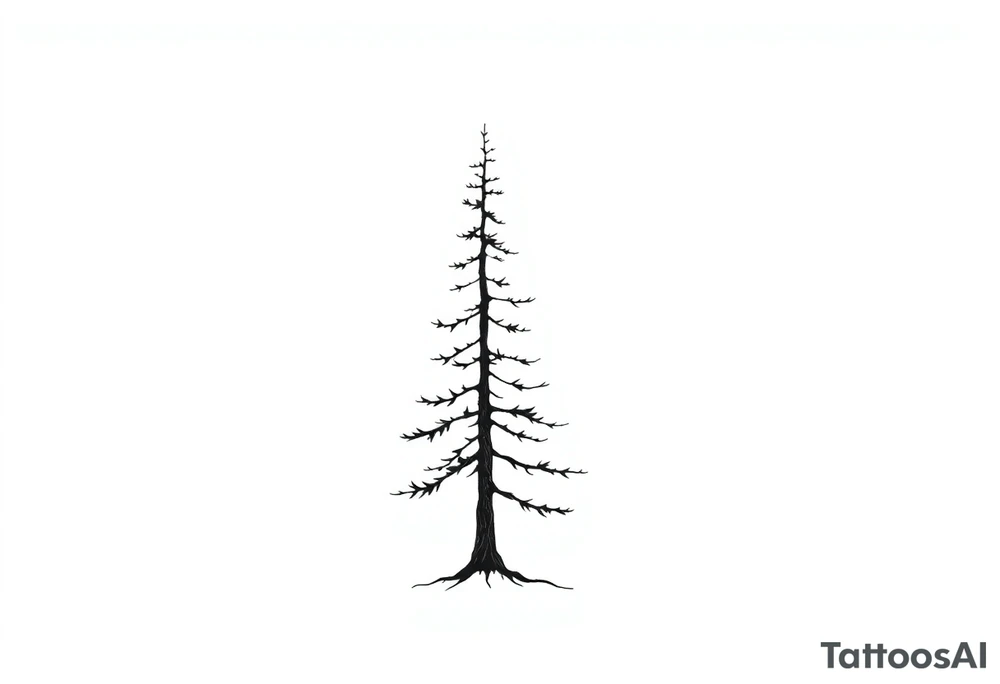 A sleek pine tree rendered in a single continuous outline. The trunk contains faint, horizontal internal lines that subtly resemble growth rings, symbolizing personal development and resilience. The design is simple yet meaningful, evoking growth and strength. tattoo idea