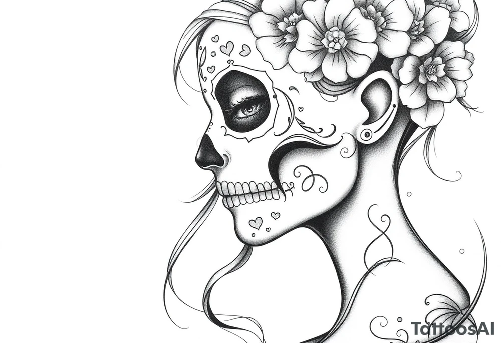 Beautiful woman sugar skull tattoo idea