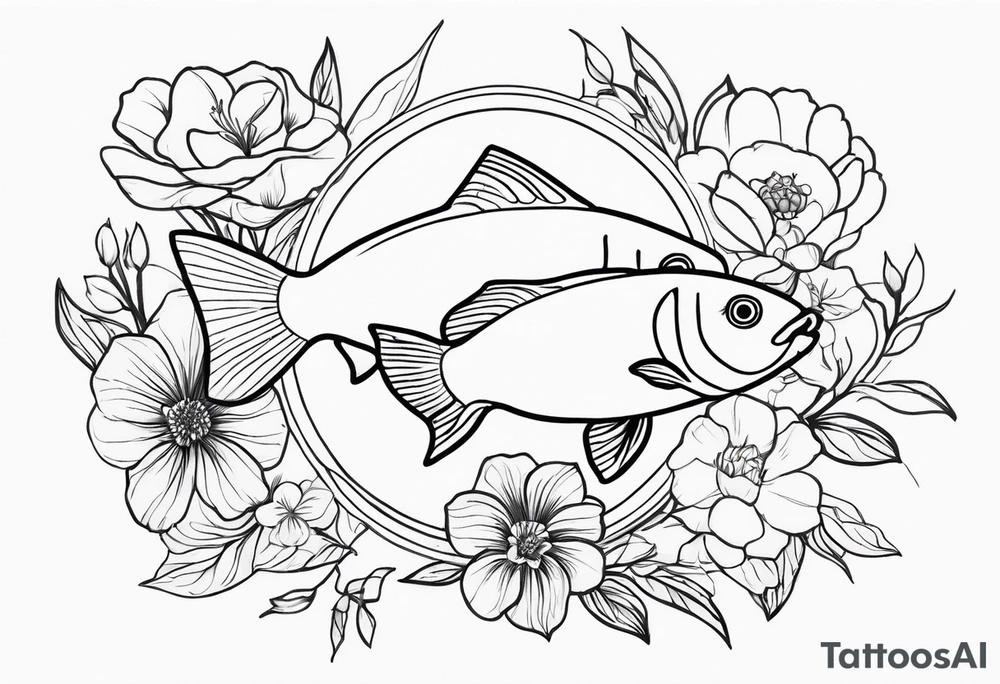Pisces fish with Taurus birth flower in the middle tattoo idea