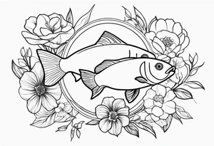 Pisces fish with Taurus birth flower in the middle tattoo idea