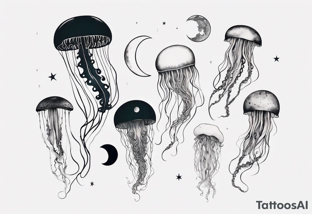1 jellyfish swimming in front of the moon tattoo idea