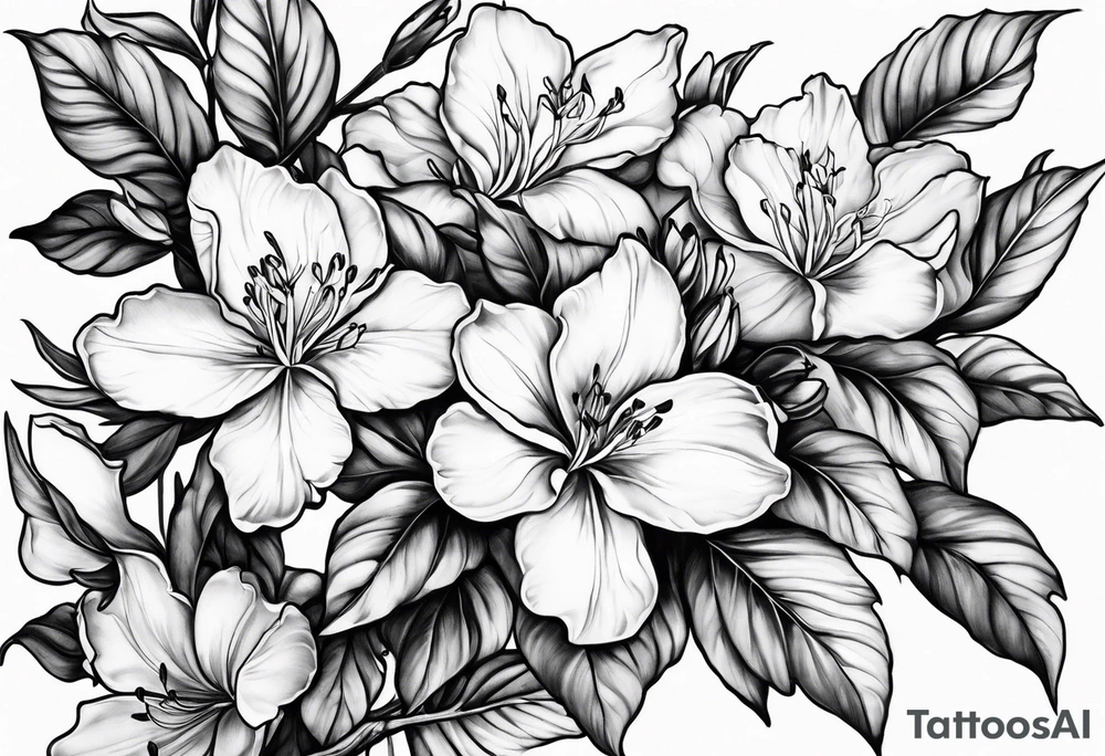 5-petal azaleas along a long branch tattoo idea