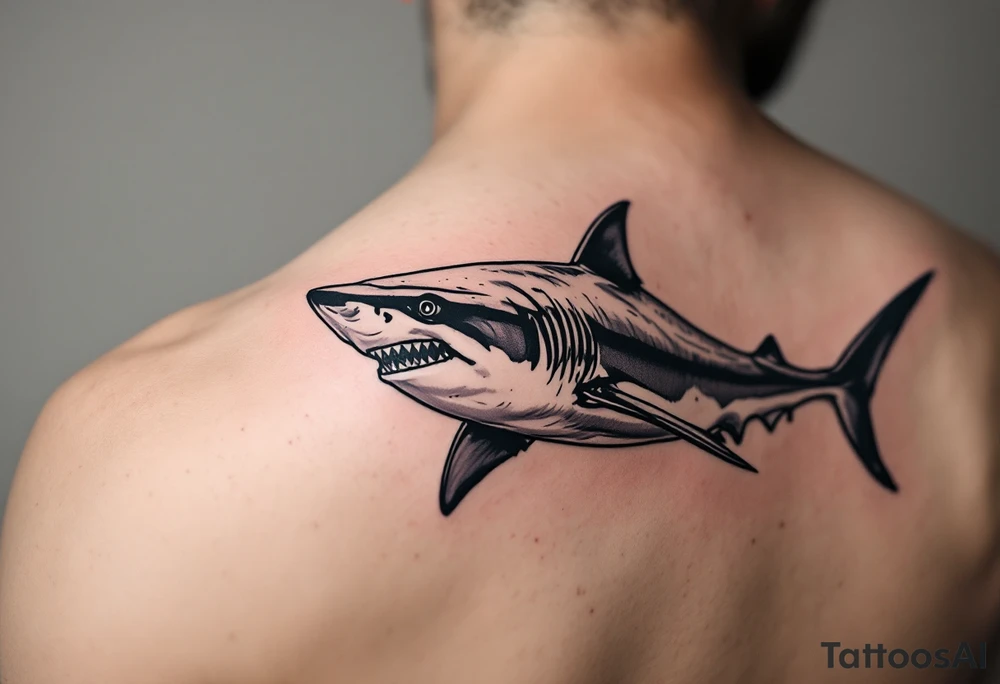 realistic nurse shark with trident tattoo idea