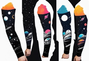 space themed arm sleeve. I want a feeling of being above it all. I like man on the move imagery inspired by kid cudi tattoo idea