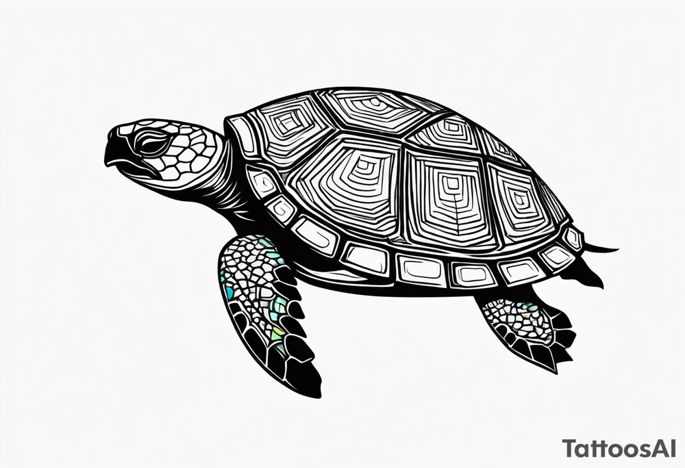 tropical psychedelic turtle, top down view, as seen from above tattoo idea