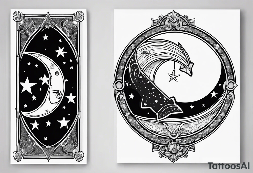 Pisces symbol inside of the moon tarot card tattoo idea