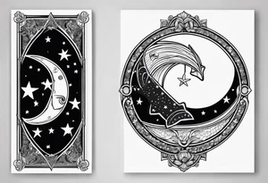 Pisces symbol inside of the moon tarot card tattoo idea