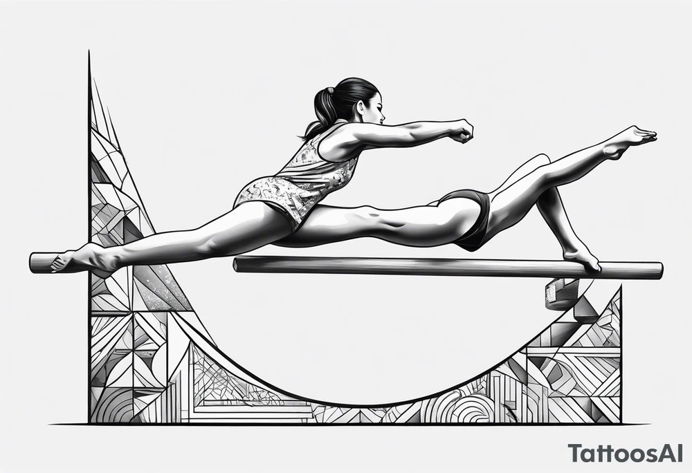 Artistic gymnastics, 1 woman on a balance beam, 1 man on a pummel horse tattoo idea