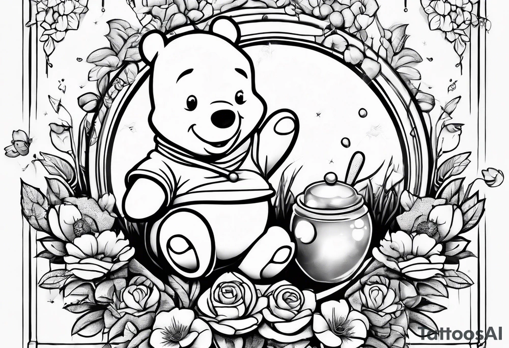 Winnie Pooh one hand in the honey and one hand holding joint tattoo idea