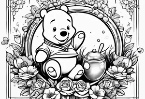 Winnie Pooh one hand in the honey and one hand holding joint tattoo idea